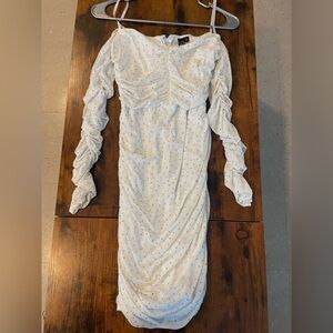 White Ruched Polka Dot Dress